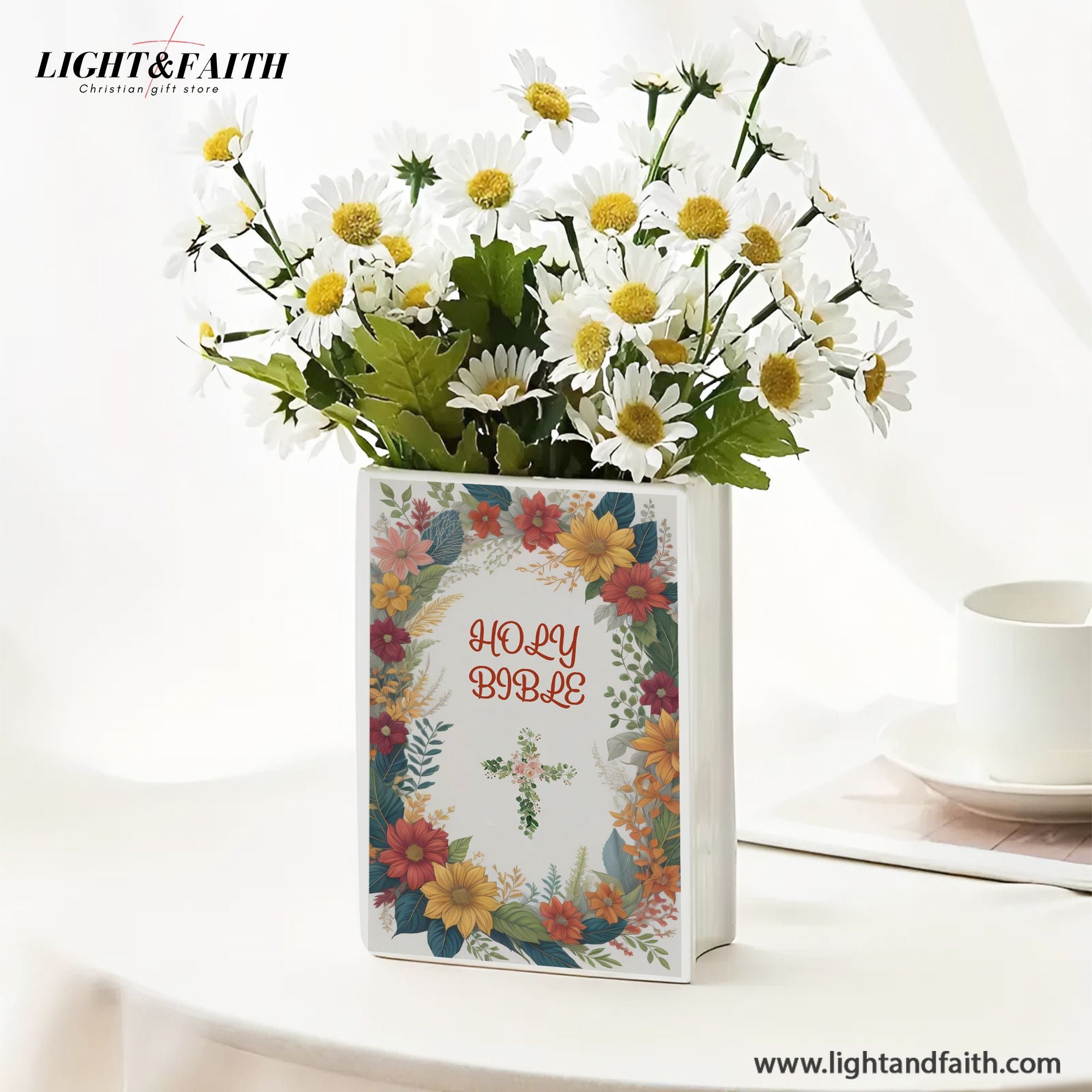 Personalized Ceramic Book Vase with Bible Verse for Faith Decor, Christian Bookshelf Vase, Faith Inspired Shelf Decor  CBLAF09